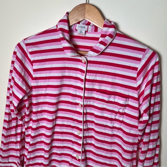 J.Crew 100% Cotton Pink Red Striped Knit Pajama Set Pants Long Sleeve Medium (P) - Picture 5 of 13